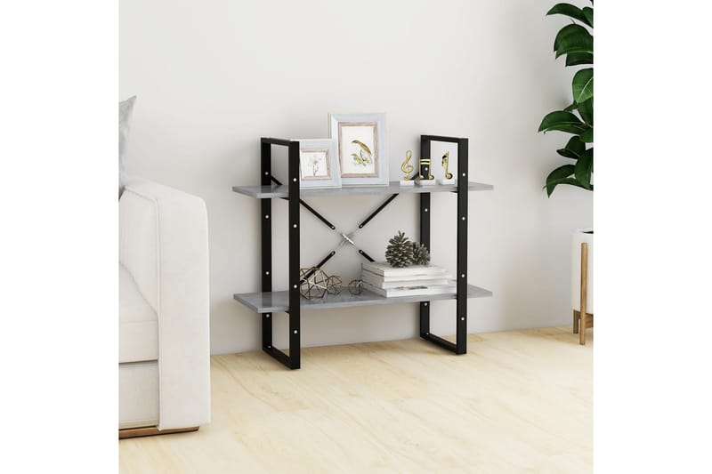 2-tasoinen kirjahylly betoninharmaa 80x30x70 cm lastulevy - Harmaa - Säilytys - Hylly - Kirjahylly