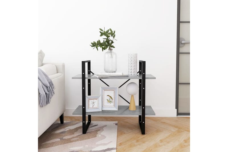 2-tasoinen kirjahylly betoninharmaa 80x30x70 cm lastulevy - Harmaa - Säilytys - Hylly - Kirjahylly