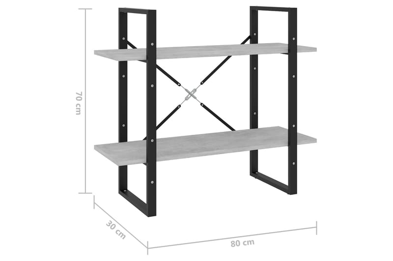 2-tasoinen kirjahylly betoninharmaa 80x30x70 cm lastulevy - Harmaa - Säilytys - Hylly - Kirjahylly