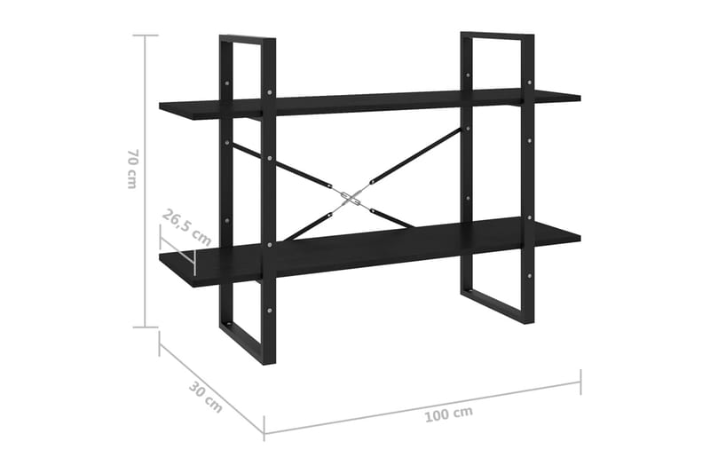 2-tasoinen kirjahylly musta 100x30x70 cm täysi mänty - Säilytys - Hylly - Kirjahylly