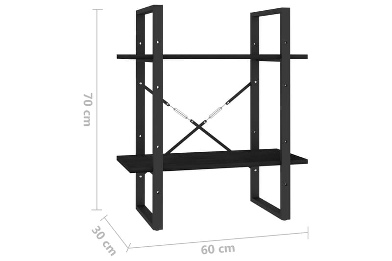 2-tasoinen kirjahylly musta 60x30x70 cm täysi mänty - Kirjahylly - Hylly