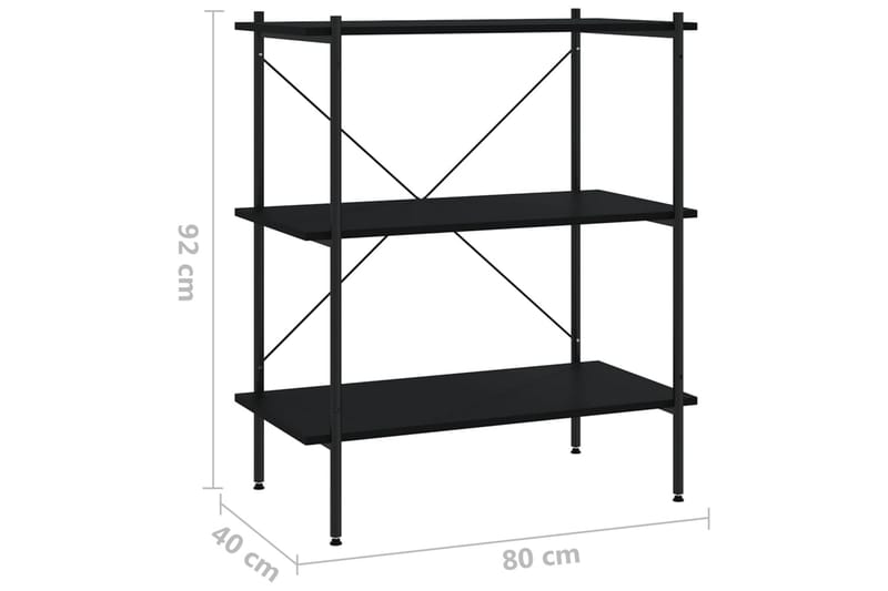 3-kerroksinen Hyllykkö musta 80x40x92 cm - Varastohylly - Hylly