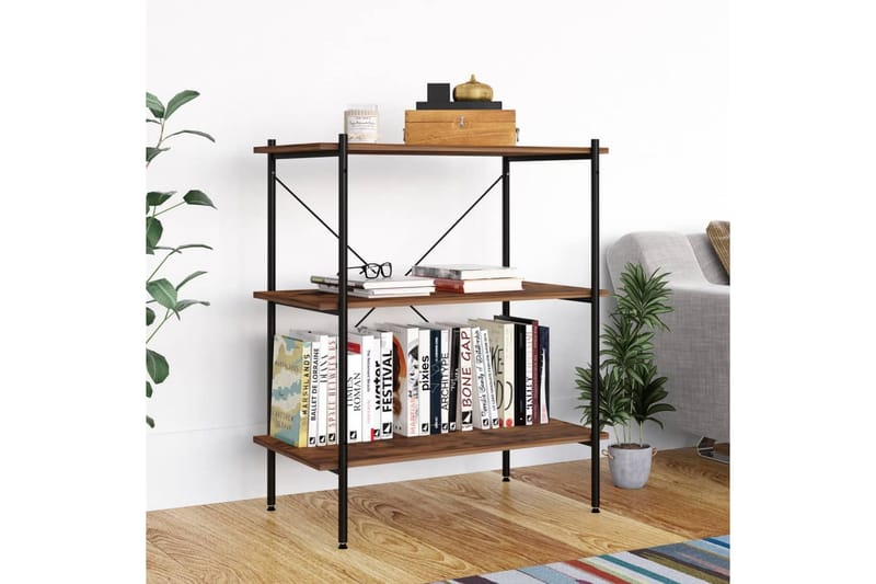 3-kerroksinen Hyllykkö musta ja tumma puu 80x40x92 cm - Säilytys - Hylly - Säilytyshylly - Varastohylly