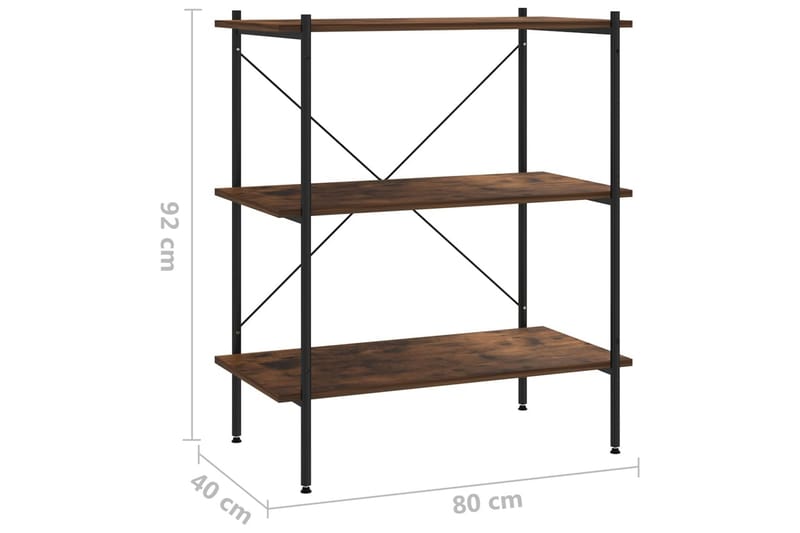 3-kerroksinen Hyllykkö musta ja tumma puu 80x40x92 cm - Säilytys - Hylly - Säilytyshylly - Varastohylly