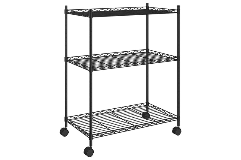 3-kerroksinen varastohylly pyörillä 60x35x81 cm musta 150 kg - Musta - Säilytys - Hylly - Seinähylly