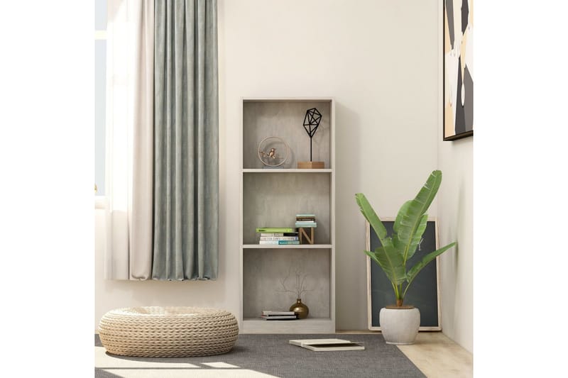3-tasoinen kirjahylly betoninharmaa 40x24x108 cm lastulevy - Harmaa - Säilytys - Hylly - Kirjahylly