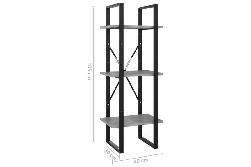 3-tasoinen kirjahylly betoninharmaa 40x30x105 cm lastulevy - Harmaa - Säilytys - Hylly - Kirjahylly