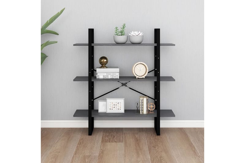 3-tasoinen kirjahylly harmaa 100x30x105 cm täysi mänty - Säilytys - Hylly - Kirjahylly
