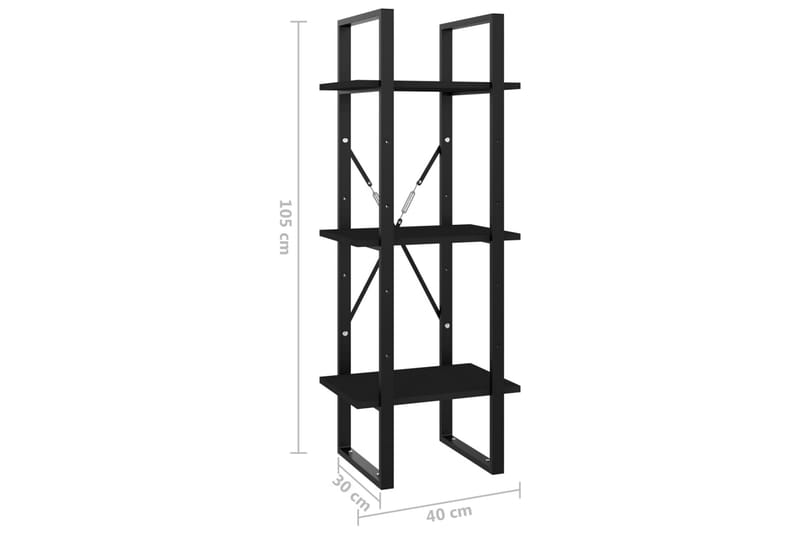 3-tasoinen kirjahylly musta 40x30x105 cm lastulevy - Musta - Säilytys - Hylly - Kirjahylly