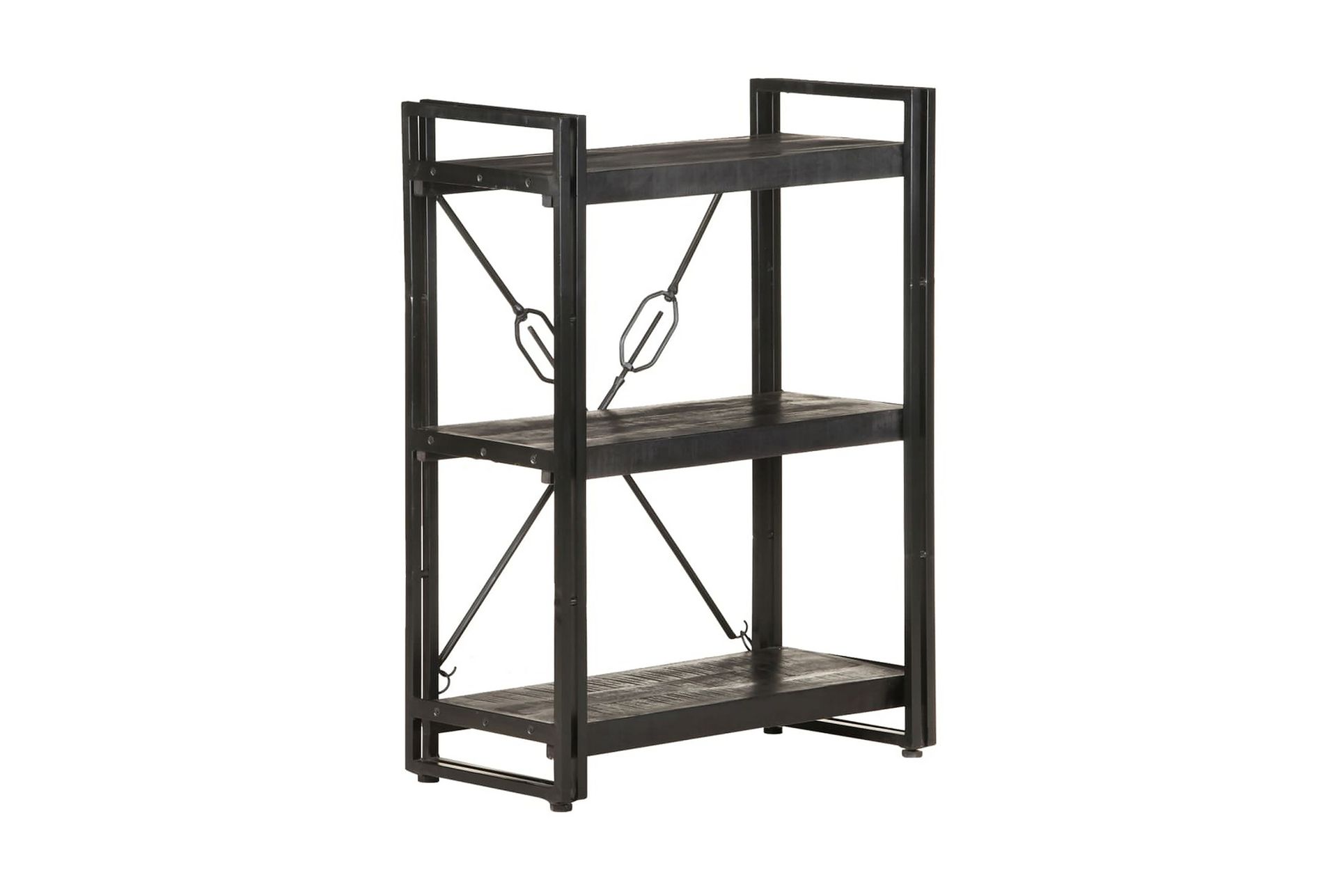 3-tasoinen kirjahylly musta 60x30x80 cm täysi mangopuu - Säilytys - Hylly - Kirjahylly