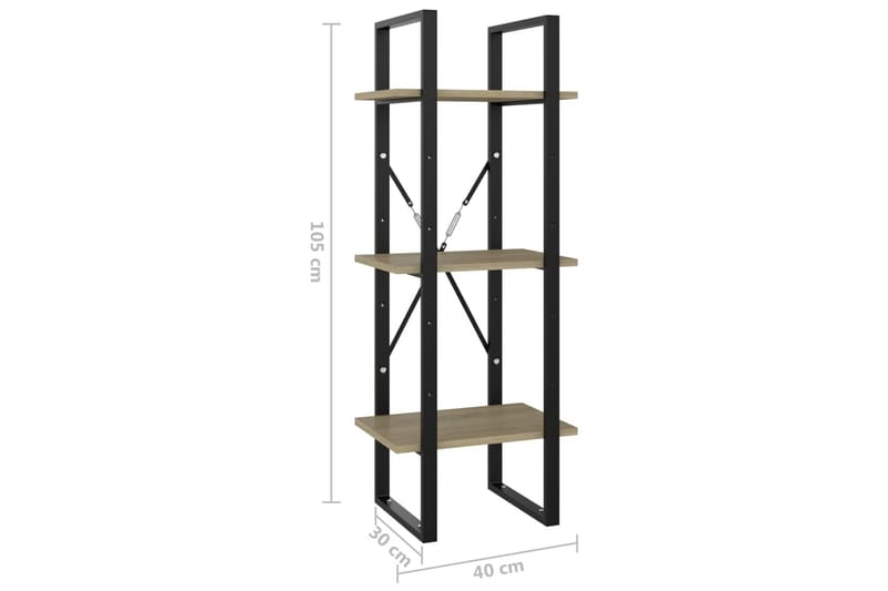 3-tasoinen kirjahylly Sonoma-tammi 40x30x105 cm lastulevy - Ruskea - Kirjahylly - Hylly