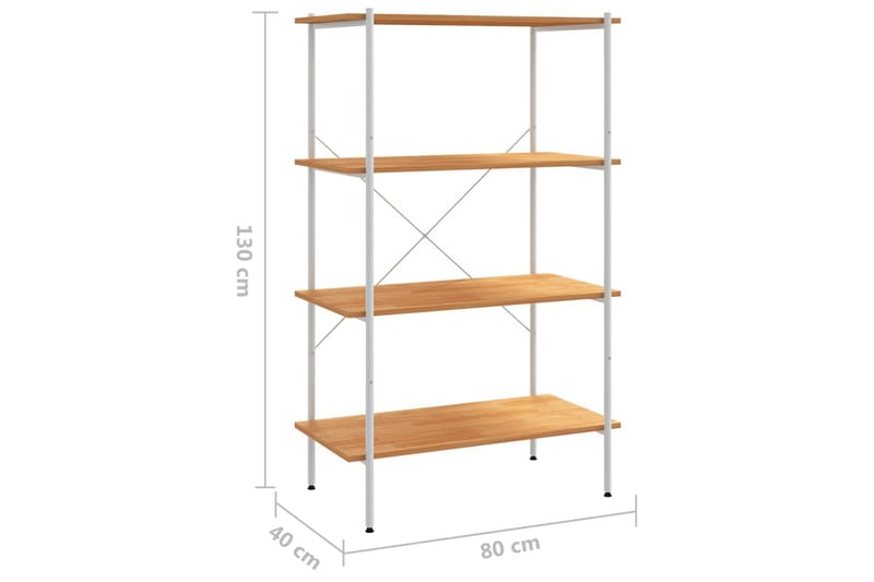 4-kerroksinen Hyllykkö valkoinen ja tammi 80x40x130 cm - Säilytys - Hylly - Säilytyshylly - Varastohylly