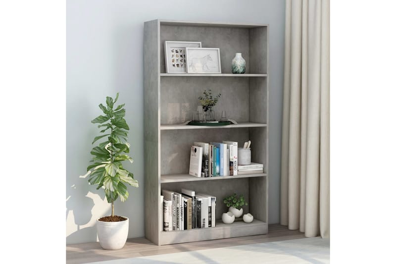 4-tasoinen kirjahylly betoninharmaa 80x24x142 cm lastulevy - Harmaa - Säilytys - Hylly - Kirjahylly