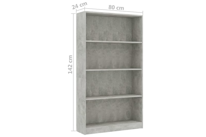 4-tasoinen kirjahylly betoninharmaa 80x24x142 cm lastulevy - Harmaa - Säilytys - Hylly - Kirjahylly