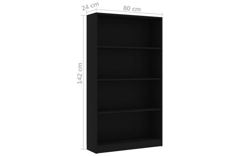 4-tasoinen kirjahylly musta 80x24x142 cm lastulevy - Musta - Säilytys - Hylly - Kirjahylly
