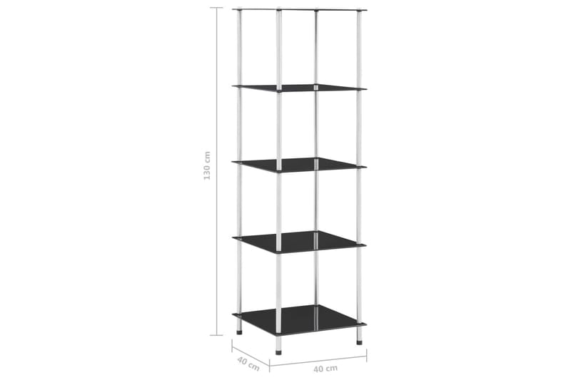 5-kerroksinen hylly musta 40x40x130 cm karkaistu lasi - Säilytys - Hylly - Kirjahylly