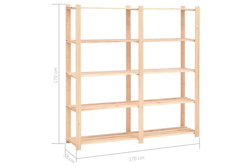 5-kerroksinen varastohylly 170x38x170 cm täysi mänty 500 kg - Beige - Säilytys - Hylly - Säilytyshylly - Varastohylly