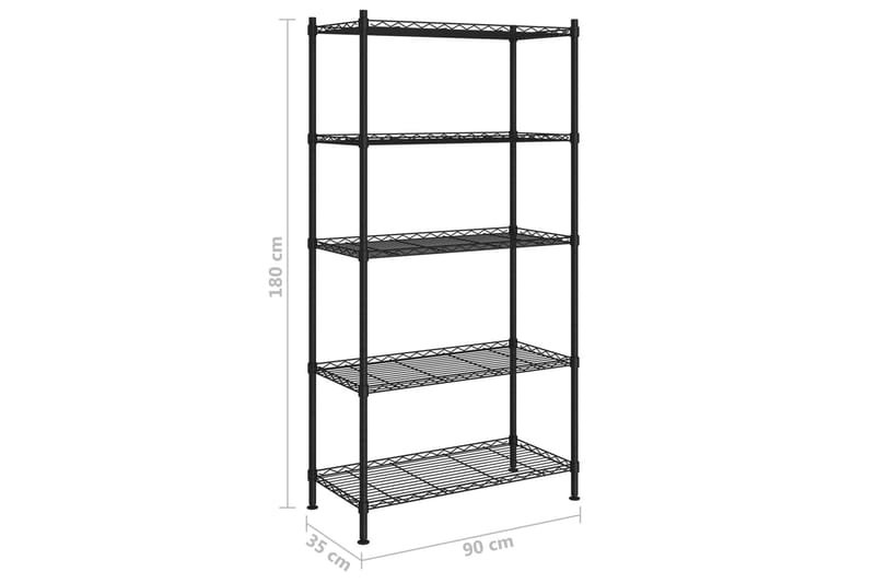 5-kerroksinen varastohylly 90x35x180 cm musta 250 kg - Musta - Säilytys - Hylly - Seinähylly