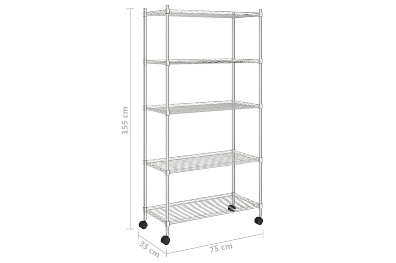 5-kerroksinen varastohylly pyörillä 75x35x155 cm kromi 250 k - Hopea - Säilytys - Hylly - Seinähylly