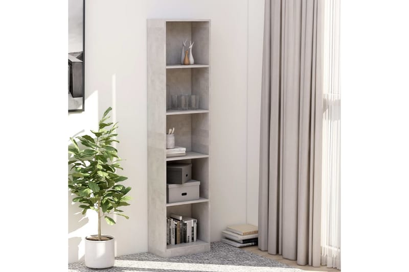 5-tasoinen kirjahylly betoninharmaa 40x24x175 cm lastulevy - Harmaa - Säilytys - Hylly - Kirjahylly