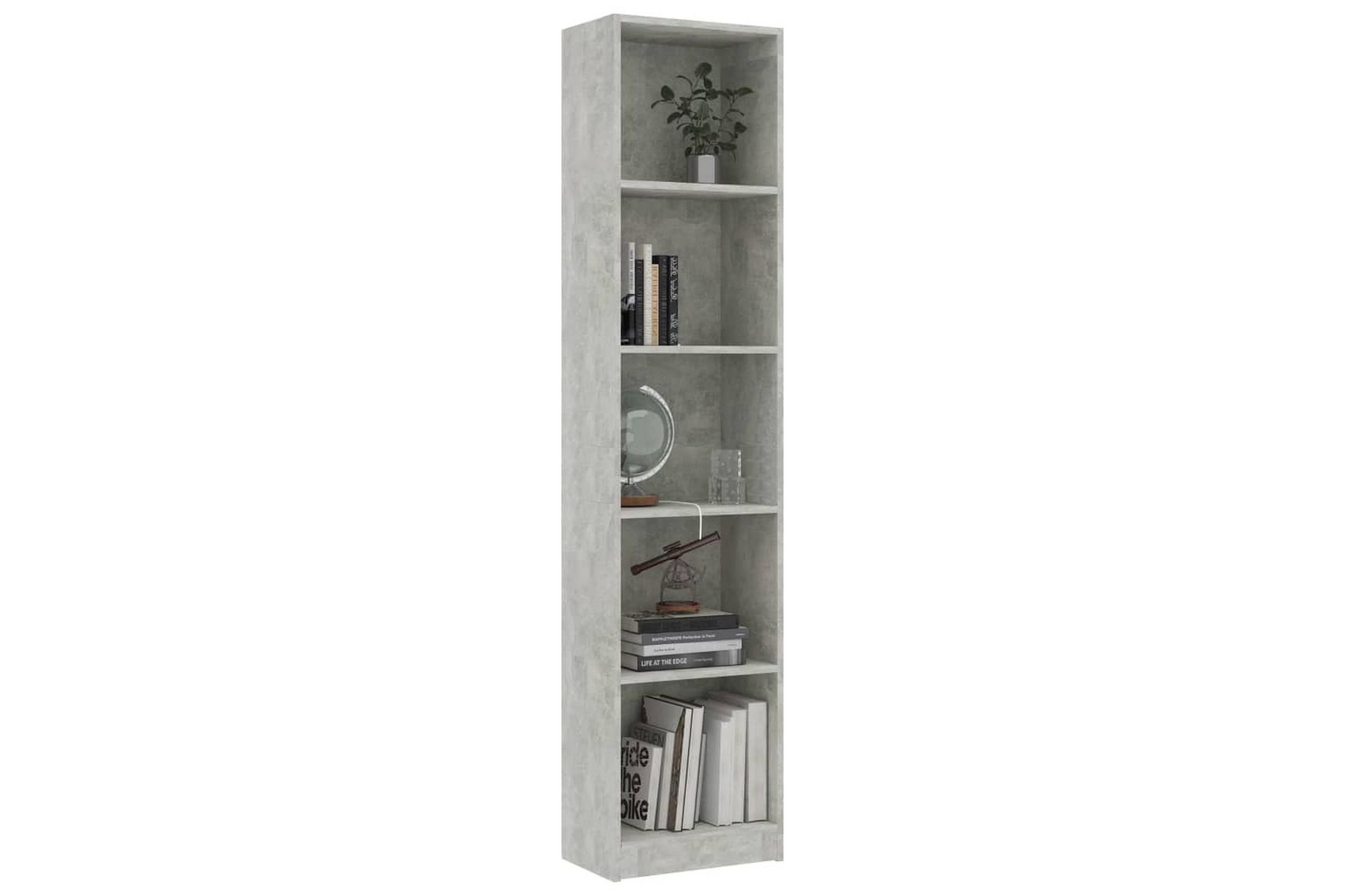 5-tasoinen kirjahylly betoninharmaa 40x24x175 cm lastulevy - Harmaa - Säilytys - Hylly - Kirjahylly