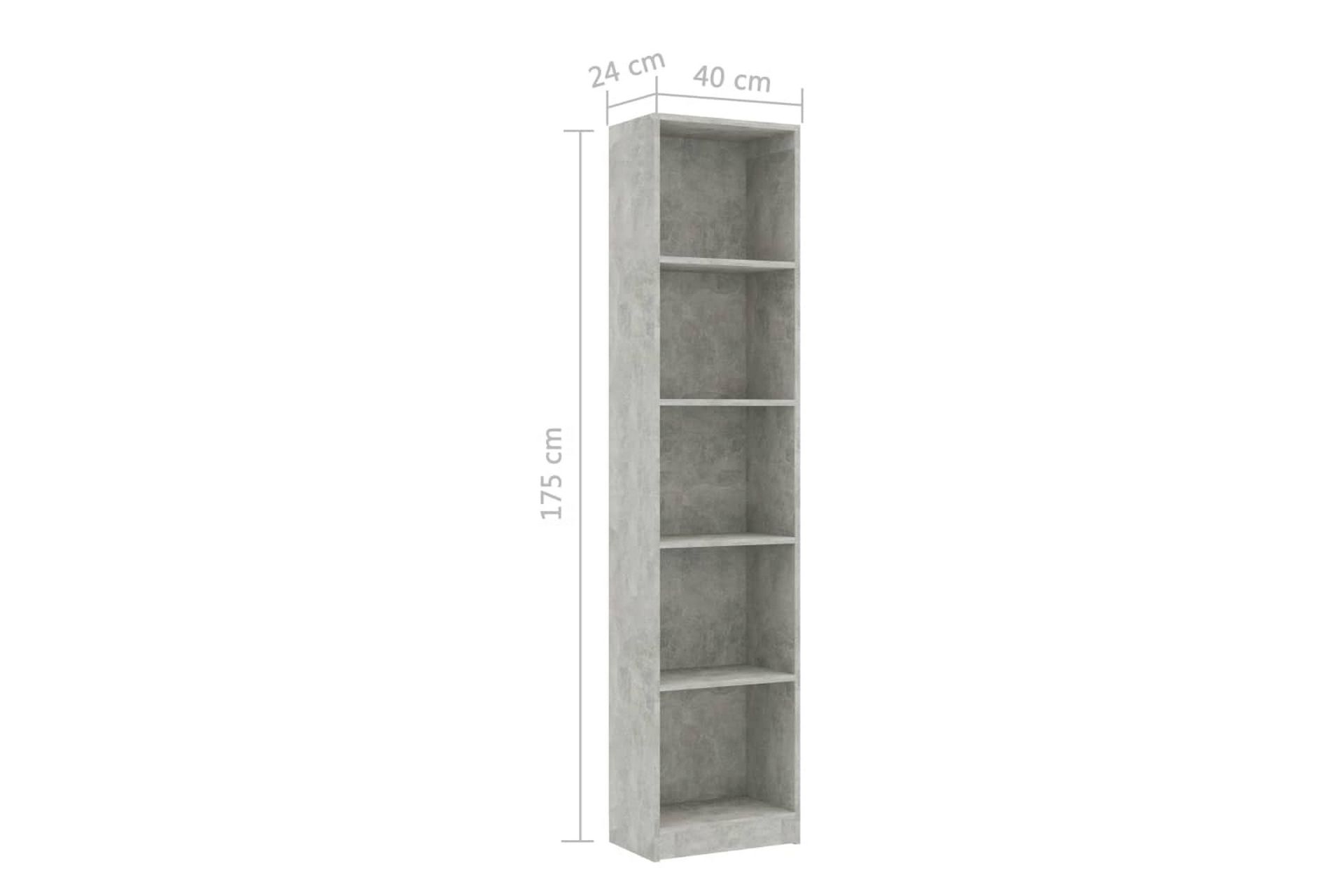 5-tasoinen kirjahylly betoninharmaa 40x24x175 cm lastulevy - Harmaa - Säilytys - Hylly - Kirjahylly
