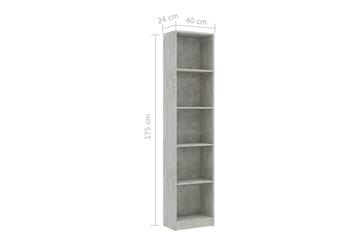 5-tasoinen kirjahylly betoninharmaa 40x24x175 cm lastulevy - Harmaa - Säilytys - Hylly - Kirjahylly