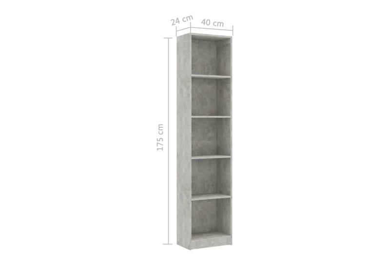 5-tasoinen kirjahylly betoninharmaa 40x24x175 cm lastulevy - Harmaa - Säilytys - Hylly - Kirjahylly