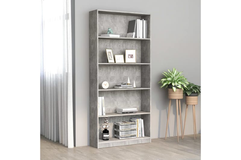 5-tasoinen kirjahylly betoninharmaa 80x24x175 cm lastulevy - Harmaa - Säilytys - Hylly - Kirjahylly
