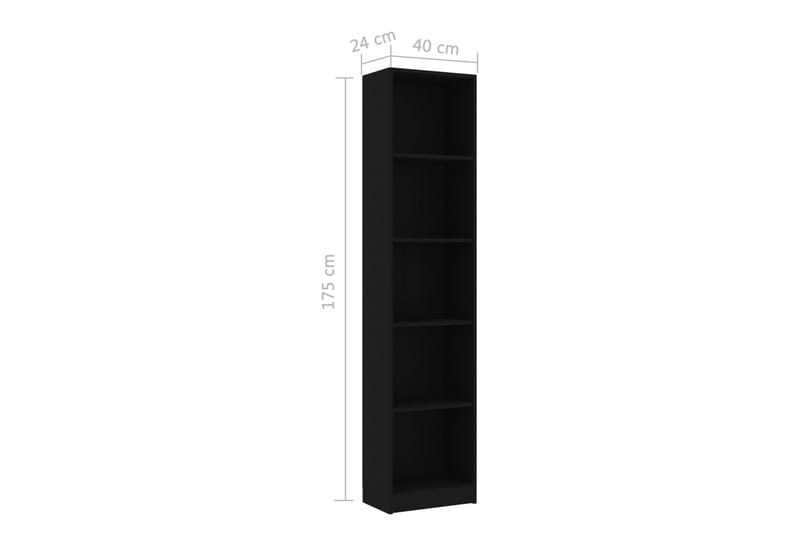 5-tasoinen kirjahylly musta 40x24x175 cm lastulevy - Musta - Säilytys - Hylly - Kirjahylly