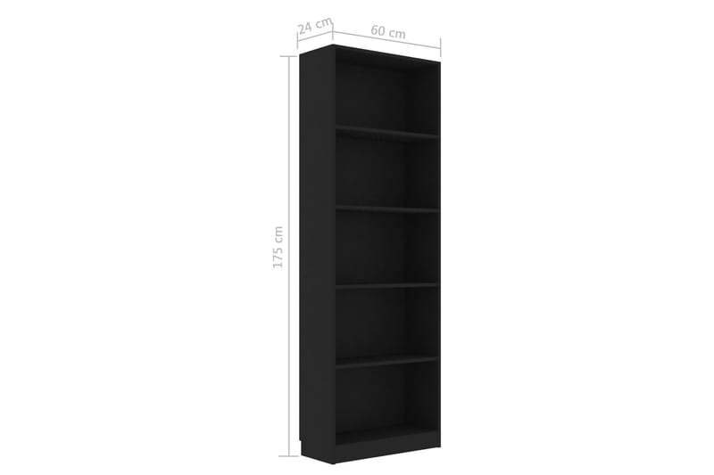 5-tasoinen kirjahylly musta 60x24x175 cm lastulevy - Musta - Säilytys - Hylly - Kirjahylly