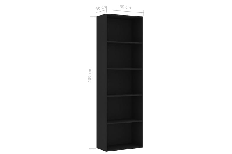 5-tasoinen kirjahylly musta 60x30x189 cm lastulevy - Musta - Säilytys - Hylly - Kirjahylly