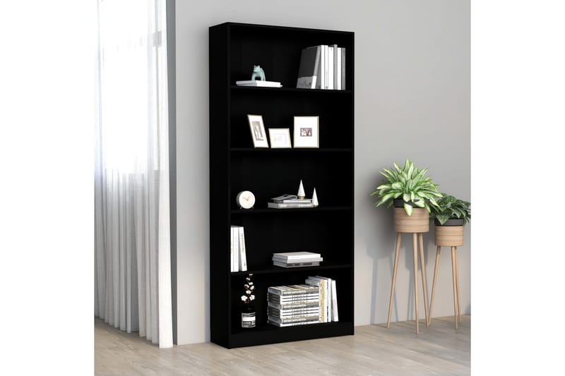 5-tasoinen kirjahylly musta 80x24x175 cm lastulevy - Musta - Säilytys - Hylly - Kirjahylly