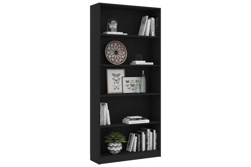5-tasoinen kirjahylly musta 80x24x175 cm lastulevy - Musta - Säilytys - Hylly - Kirjahylly