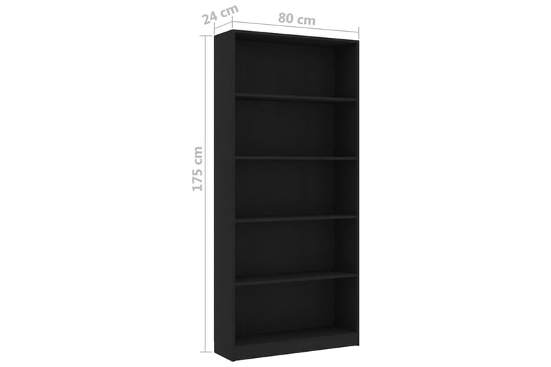 5-tasoinen kirjahylly musta 80x24x175 cm lastulevy - Musta - Säilytys - Hylly - Kirjahylly