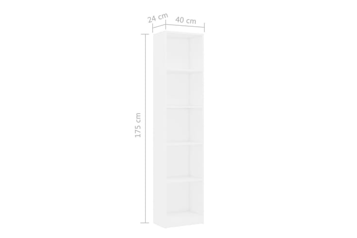5-tasoinen kirjahylly valkoinen 40x24x175 cm lastulevy - Valkoinen - Kirjahylly - Hylly