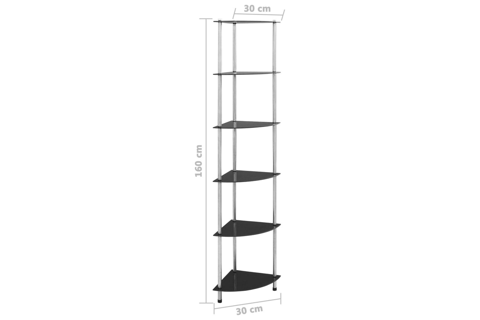 6-kerroksinen hylly musta 30x30x160 cm karkaistu lasi - Musta - Säilytys - Hylly - Kirjahylly