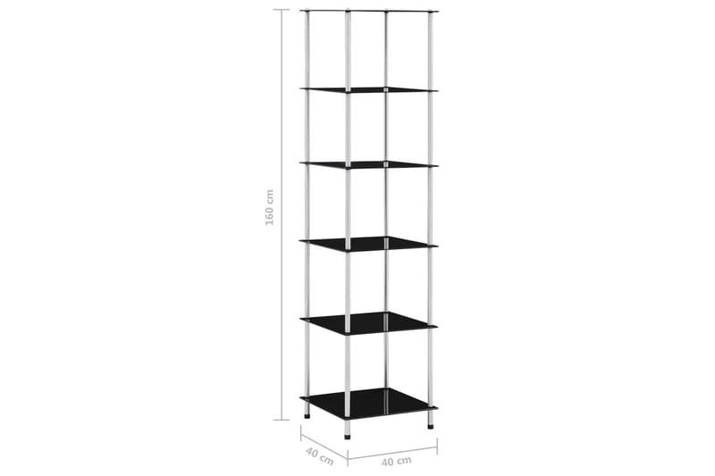 6-kerroksinen hylly musta 40x40x160 cm karkaistu lasi - Säilytys - Hylly - Kirjahylly