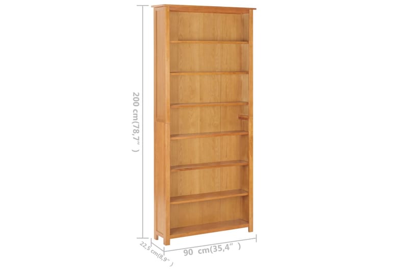 6-kerroksinen kirjahylly 90x22,5x200 cm täysi tammi - Ruskea - Säilytys - Hylly - Kirjahylly