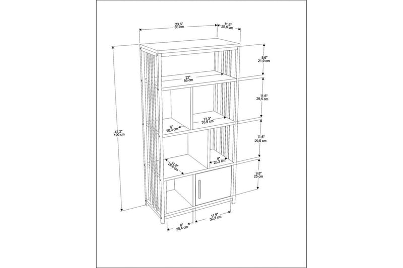 Arven Kirjahylly 60 cm - Valkoinen/Antrasiitti - Säilytys - Hylly - Kirjahylly