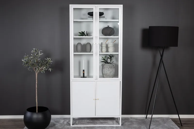 Bakal kirjahylly ovilla 80 cm lasia ja metallia - Valkoinen - Säilytys - Hylly - Kirjahylly