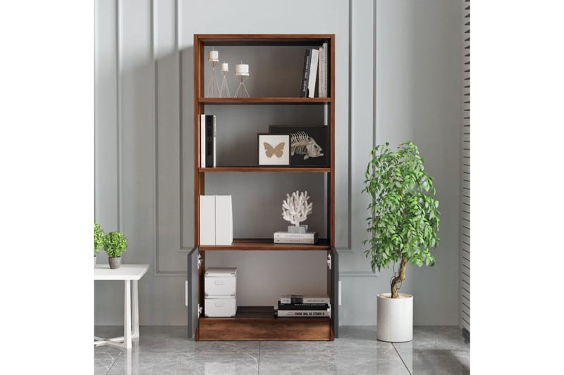 Barrock kirjahylly 63,6 cm tiikkijäljitelmäpuuta - Tiikki|Antrasiitti - Säilytys - Hylly - Kirjahylly