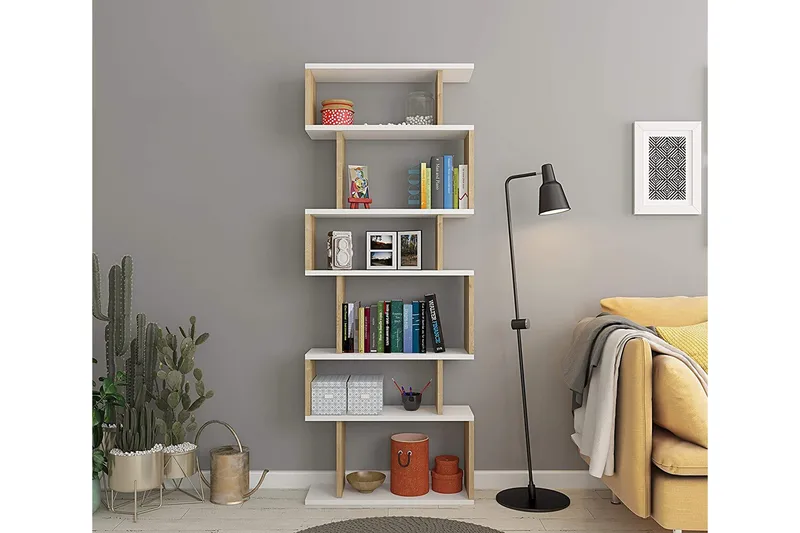 Bates Kirjahylly 60 cm - Valkoinen/Tammi - Säilytys - Hylly - Kirjahylly