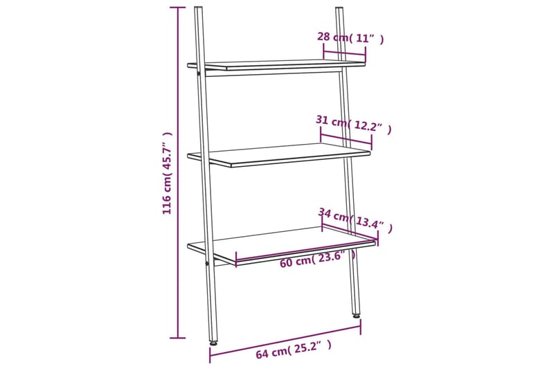 beBasic 3-kerroksinen kalteva hylly musta 64x34x116 cm - Musta - Tikashylly - Hylly