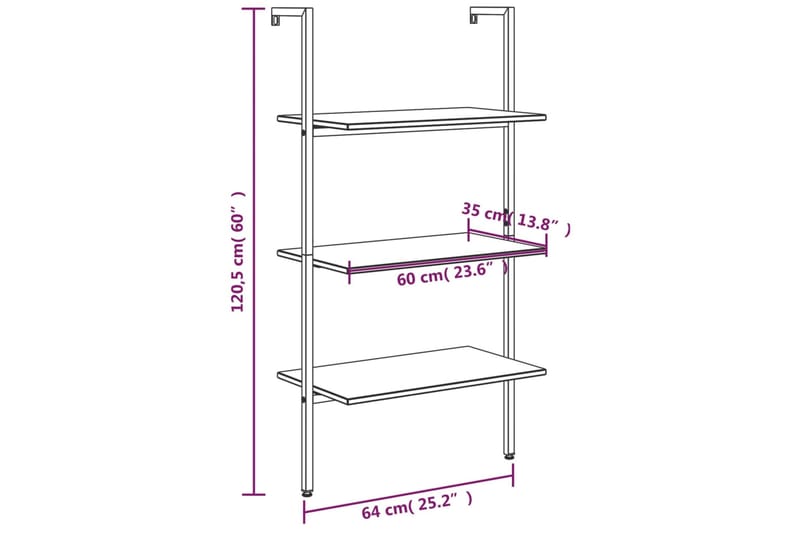 beBasic 3-kerroksinen kalteva hylly musta 64x35x120,5 cm - Musta - Säilytys - Hylly - Kirjahylly