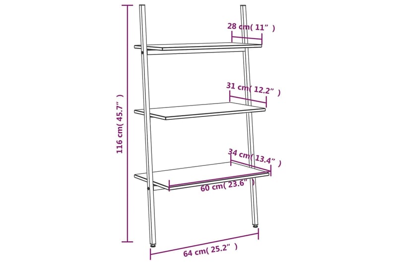 beBasic 3-kerroksinen kalteva hylly vaaleanruskea ja musta 64x34x116 cm - Ruskea - Säilytys - Hylly - Tikashylly