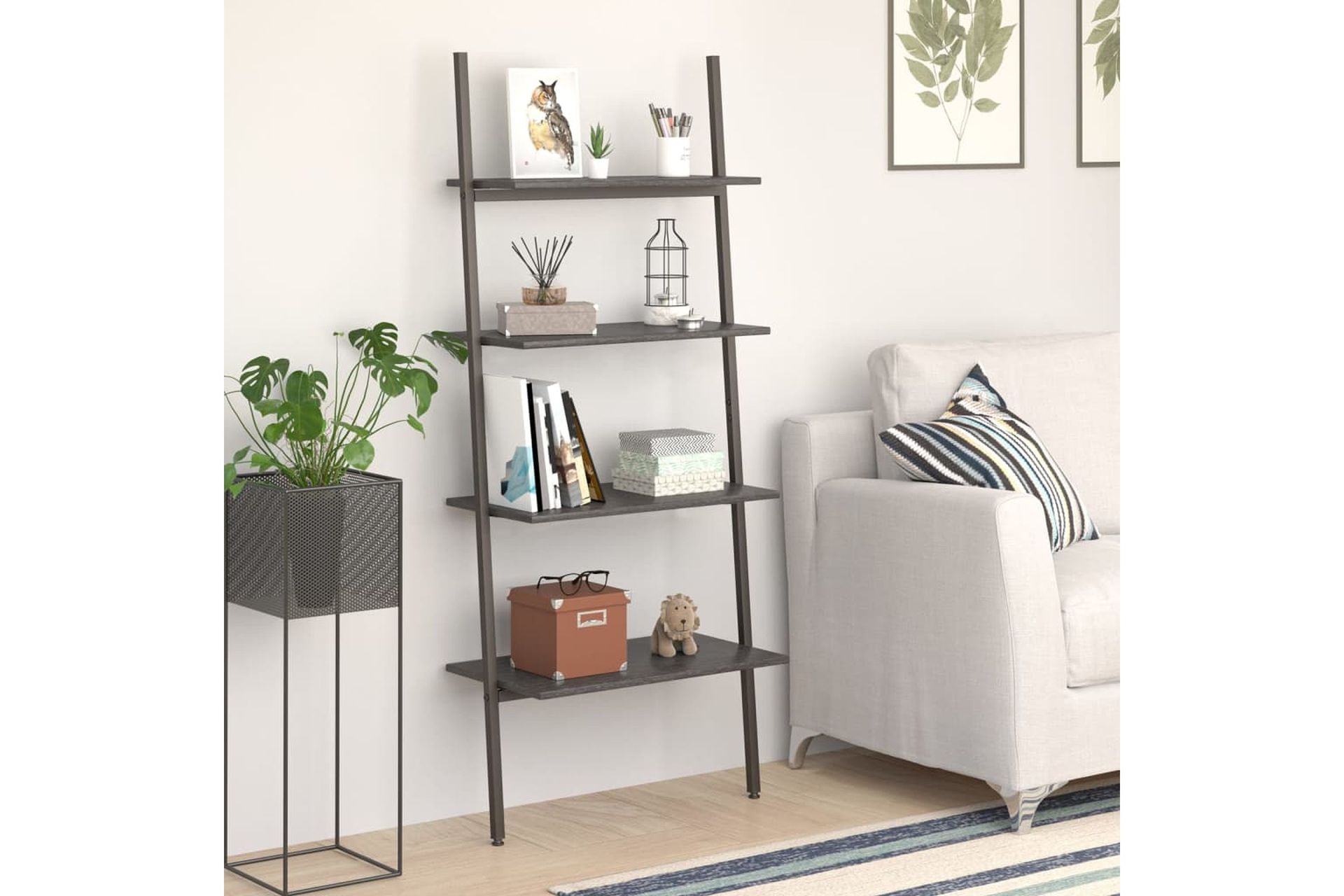 beBasic 4-kerroksinen kalteva hylly musta 64x34x150,5 cm - Musta - Säilytys - Hylly - Kirjahylly