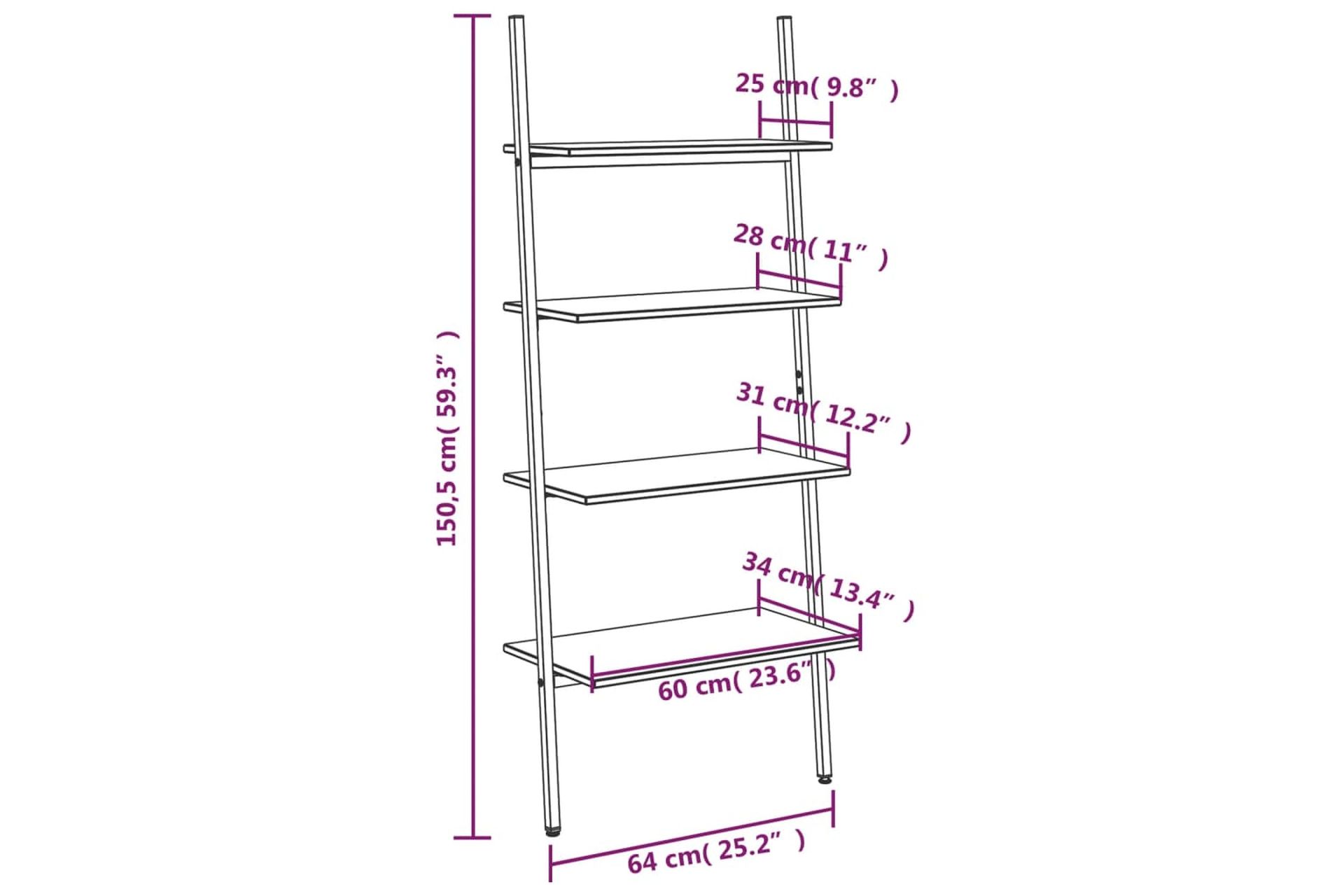 beBasic 4-kerroksinen kalteva hylly musta 64x34x150,5 cm - Musta - Säilytys - Hylly - Kirjahylly