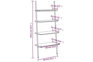 beBasic 4-kerroksinen kalteva hylly musta 64x34x150,5 cm - Musta - Säilytys - Hylly - Kirjahylly