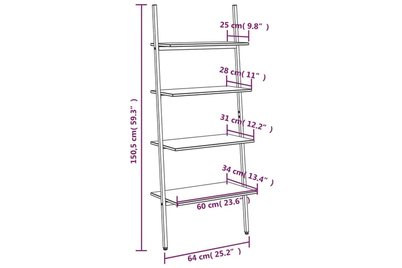 beBasic 4-kerroksinen kalteva hylly musta 64x34x150,5 cm - Musta - Säilytys - Hylly - Kirjahylly
